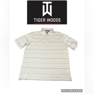 Tiger Woods Light Pink With Green Striped Polo Shirt
